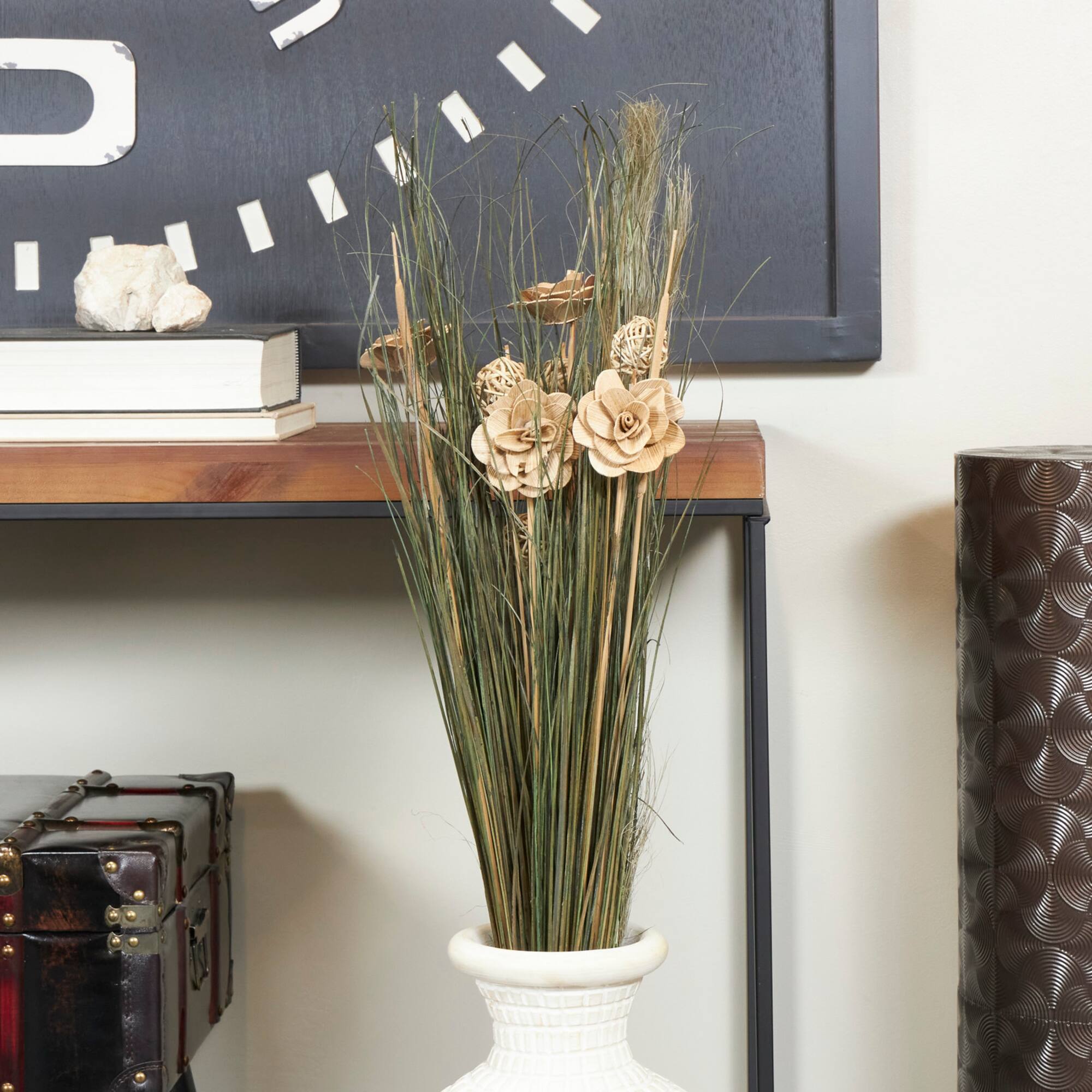 41" Brown Dried Plant Floral Bouquet Grass Natural Foliage with Deco Ball Accents